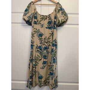 Tulip Creation Floral Cottagecore Babydoll Dress Puff Sleeve Smocked Back Size L